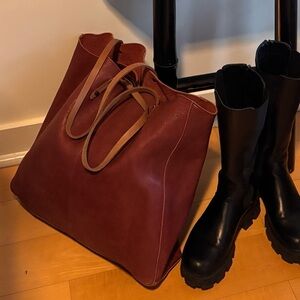 Elk Leather Tote Bag in Deep Brown